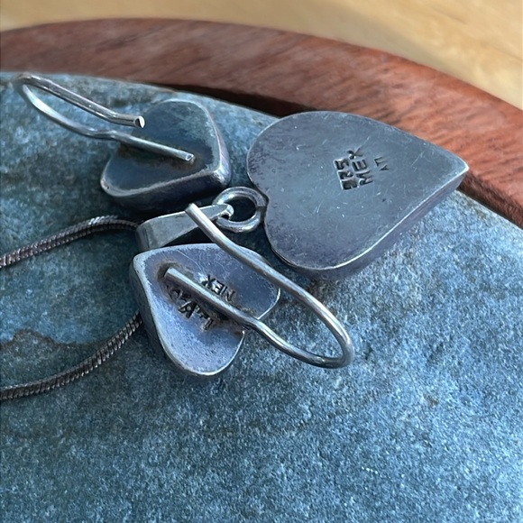 Red Heart Jasper Sterling Earrings and Necklace Mexico - Picture 6 of 12